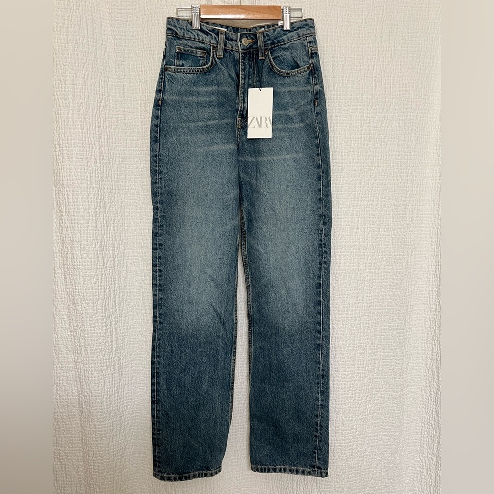 Zara Women's Blue Denim New Mom Fit Pants Blue Jeans